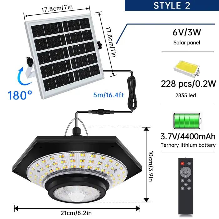 Lampe solaire suspendue pour hangar, intérieur et extérieur, 228/180 LED, 1000lm, 5 Modes, avec télé