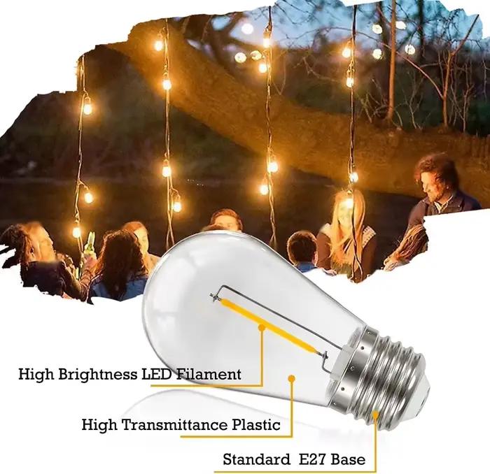 Ampoule boule COB à Filament variable S14, 5V 24V, 1W, blanc chaud, lampe LED E27 couverte sur PC, p