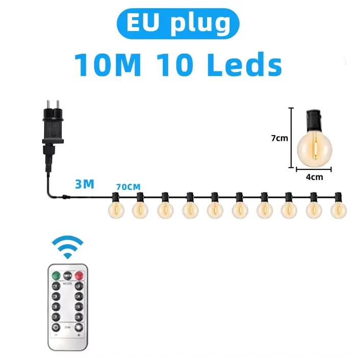 Guirlande lumineuse LED d'extérieur avec ampoules incassables G40, télécommande à énergie solaire, é