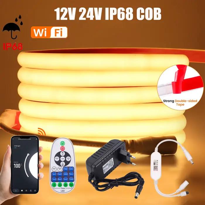 Tuya Wifi Smart COB LED bande lumineuse IP68 étanche COB LED bande 12V 24V 320leds Dimmable Flexible