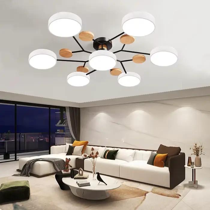Plafonnier LED en Bois de Style Nordique, Luminaire Décoratif de Plafond, Idéal pour un Salon, une C