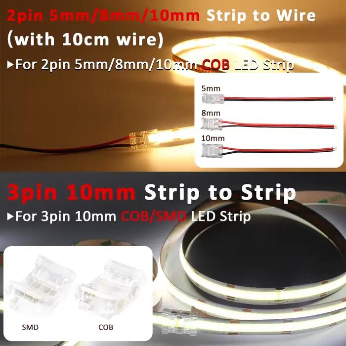 Connecteur de bande LED COB 2 broches 3 broches 4 broches 5mm 8mm 10mm connecteur de fil rapide sans