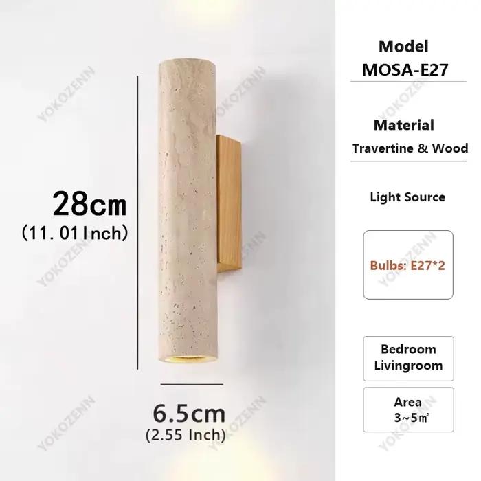 Lampe murale Wabi Sabi en travertin naturel E27, luminaire mural en bois de noyer et de chêne pour c