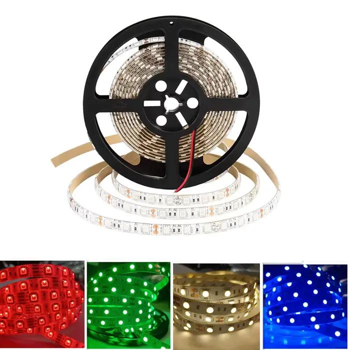 Bande LED 5050 DC 12V 24V RGB blanc chaud 5 mètres bande lumineuse Flexible étanche 60LED/ruban écla