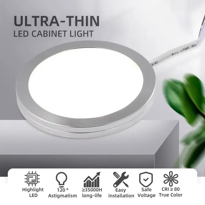Plafonnier Ultra fin à intensité variable, Spot rond, pour armoire de cuisine, DC 12V 2W 3W 5W 3000K