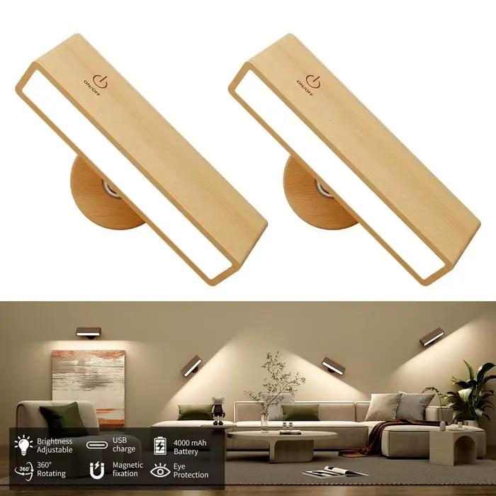 Applique murale nordique en bois avec rotation à 360 degrés, variable, magnétique tactile, pour cham