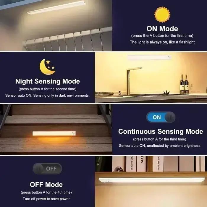 Lampe LED avec capteur de mouvement, Rechargeable par USB, 1500mAh, pour chambre, cuisine, armoire, 