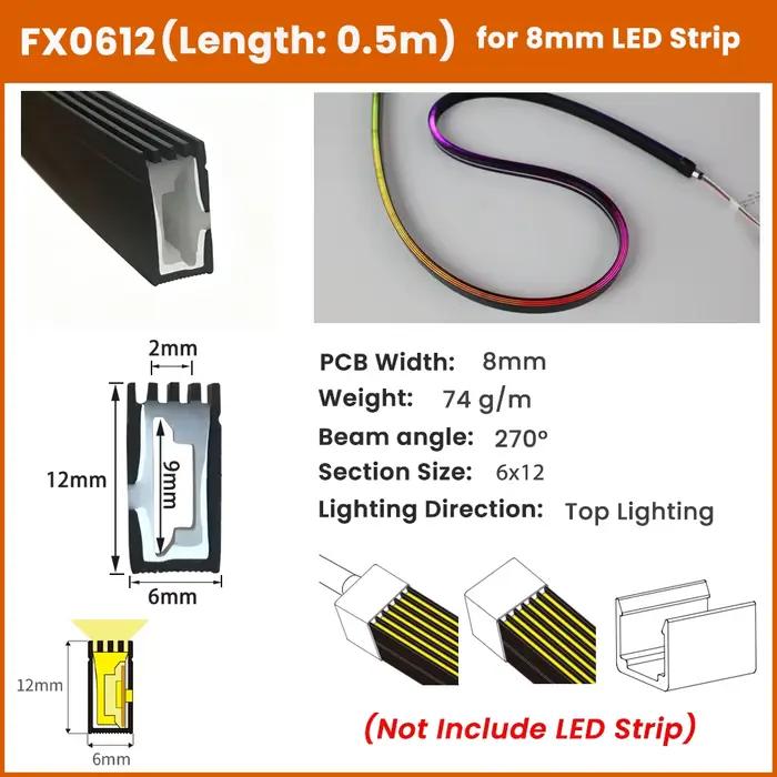 Tube diffuseur en silicone pour bande lumineuse LED de 0,5 à 5 m, anti-éblouissement, flexible, prot