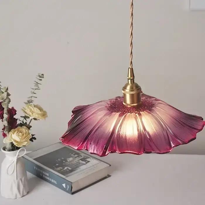 Lampe Suspendue Vintage en Verre à Fleurs, Luminaire Décoratif d'Nik, Idéal pour un Salon, une Chamb