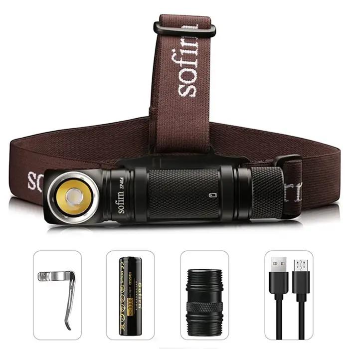 Lampe frontale SOFIRN SP40A avec optique TIR, LED TN-3535, rechargeable USB 18650, 1200lm, torche av