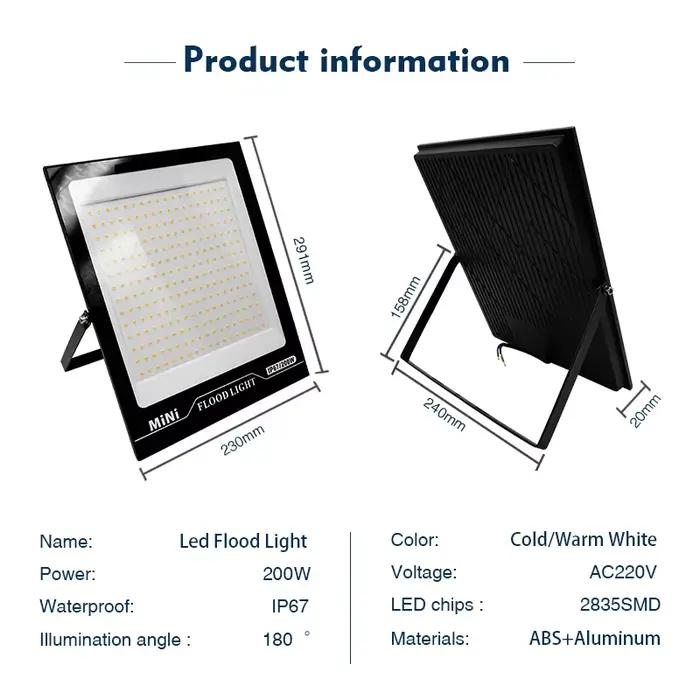 10W 20W 30W 50W 100W 150W 200W Led projecteur 220V projecteur extérieur IP67 étanche lampadaire écla