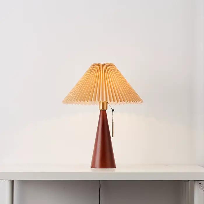 Lampe de Table rétro en bois massif, style nordique Vintage plissé, pour chambre à coucher, chevet, 