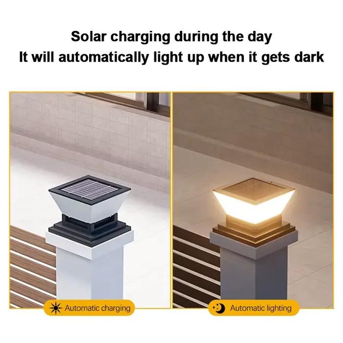 Lampe solaire noire imperméable avec capuchon de poteau, luminaire décoratif d'extérieur, idéal pour