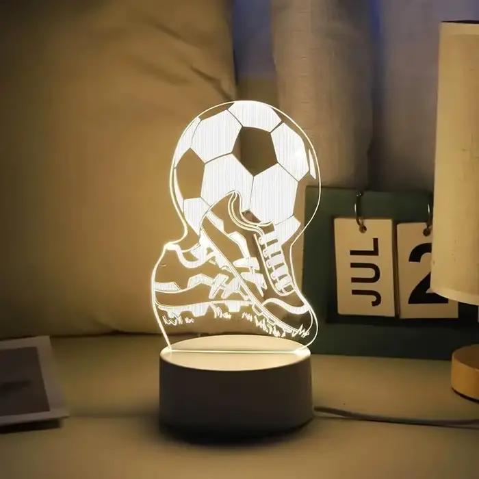 Veilleuse 3D de Football, lampe d'illusion d'optique 3D avec tactile, lumière ambiante à 7 couleurs 