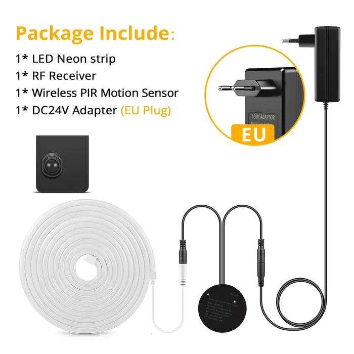 Bande lumineuse LED néon 24V, avec capteurs de mouvement PIR mobiles pratiques, un/double, éclairage