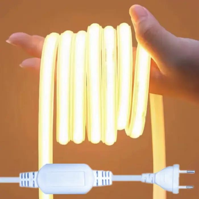 Bande lumineuse LED COB RA90, 1M-30M, 220V, Super brillante, 288 diodes/m, lampe extérieure Flexible