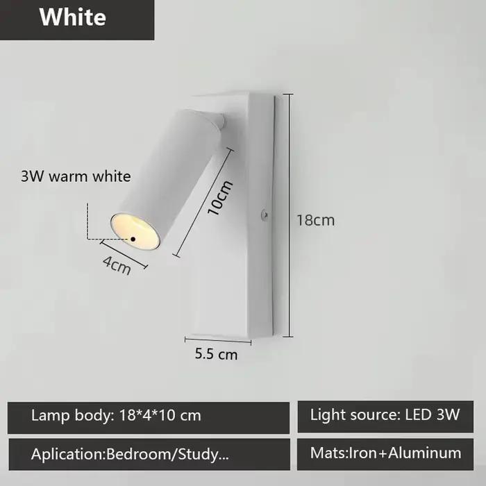 Applique Murale LED Rotative en Laiton, Noir, Blanc, Bronze, 3W, Luminaire Moderne Simple pour Chamb