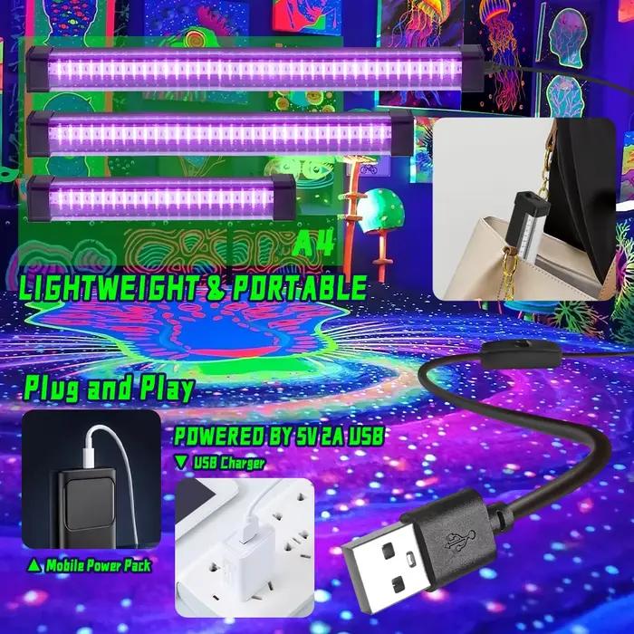 Tube lumineux noir LED 40/60/80 - avec interrupteur, rotation à 360 degrés, lampe UV pour fête lumin