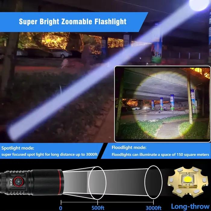 Lampe de poche Led haute puissance, Portable, Rechargeable, Zoom, batterie intégrée, torche de Campi