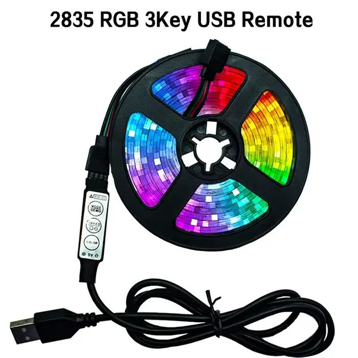 Bande lumineuse LED avec câble USB, lampe flexible, 3 touches de contrôle, 5V, 2835 m, 1m, 2m, 3m, 4
