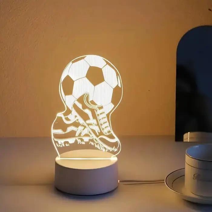 Veilleuse 3D de Football, lampe d'illusion d'optique 3D avec tactile, lumière ambiante à 7 couleurs 