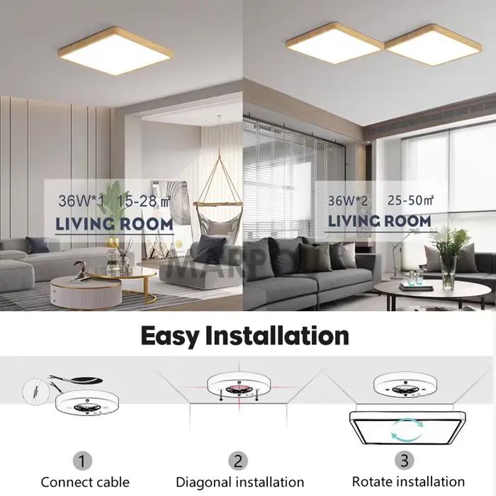 MARPOU 2.4 cm Ultra mince LED plafonnier carré Grain de bois plafonniers pour salon 220 V 110 V LED 