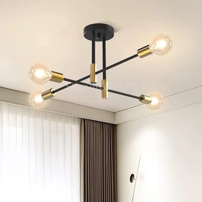 Lustre de plafond à branche Simple, style nordique moderne E27, noir et or, éclairage de plafond pou