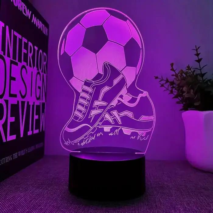 Veilleuse 3D de Football, lampe d'illusion d'optique 3D avec tactile, lumière ambiante à 7 couleurs 