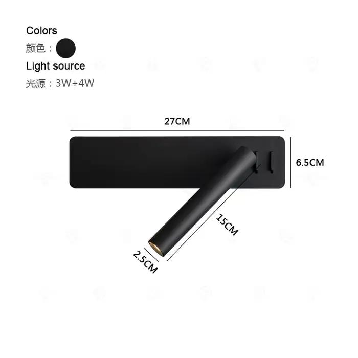 Applique de chevet nordique noire LED chambre lecture applique salon étude avec interrupteur lampe m