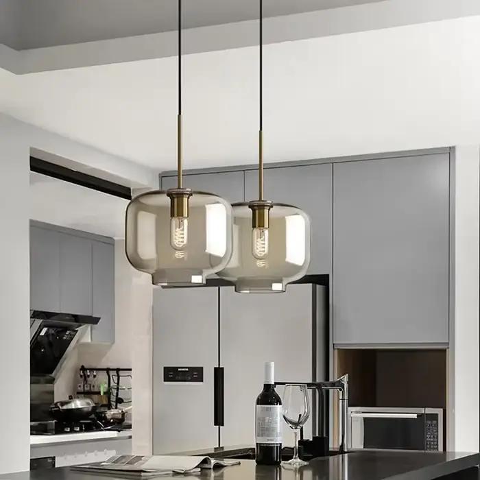 Lampe LED Suspendue en Verre au Design Nordique, 1 à 3 Têtes, Luminaire Décoratif d'Nik, Idéal pour 