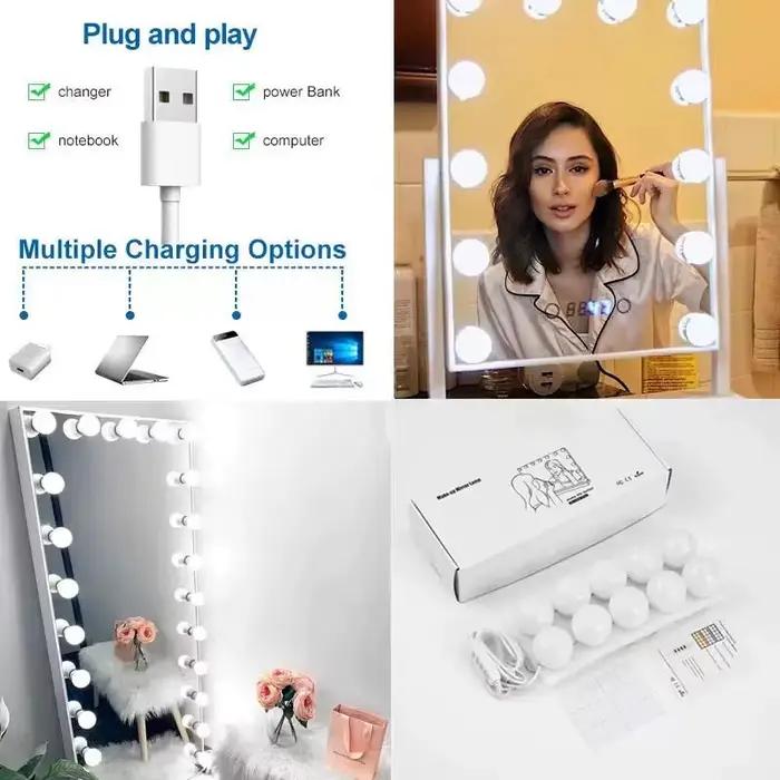 Ampoules LED USB pour miroir de maquillage, lampe de table à intensité variable, lumières de vanité,