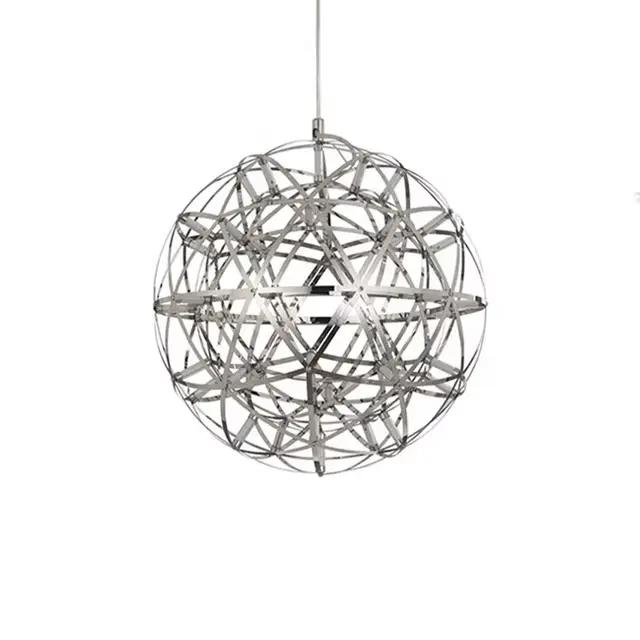 Moderne bref Loft étincelle boule LED lumières Lustre luminaire feu d'artifice en acier inoxydable h