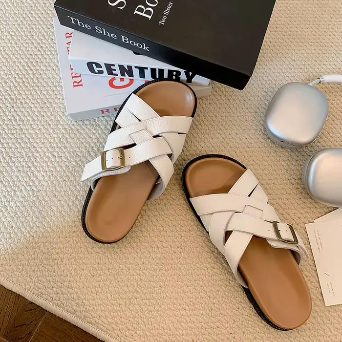 QUTAA 2025 Sexy femmes sandales chaussures plates talons été pantoufles Slingbacks bout ouvert en cu