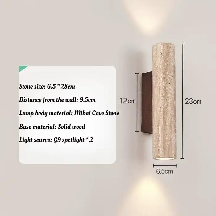 Applique murale Wabi Sabi en travertin japonais avec LED pour salon et chambre à coucher, éclairage 