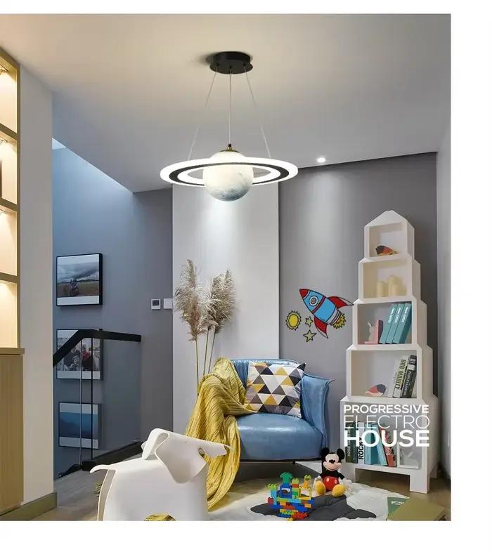 Moderne créatif pendentif LED lumière chambre d'enfants saturne lustre chambre salle planétaire déco