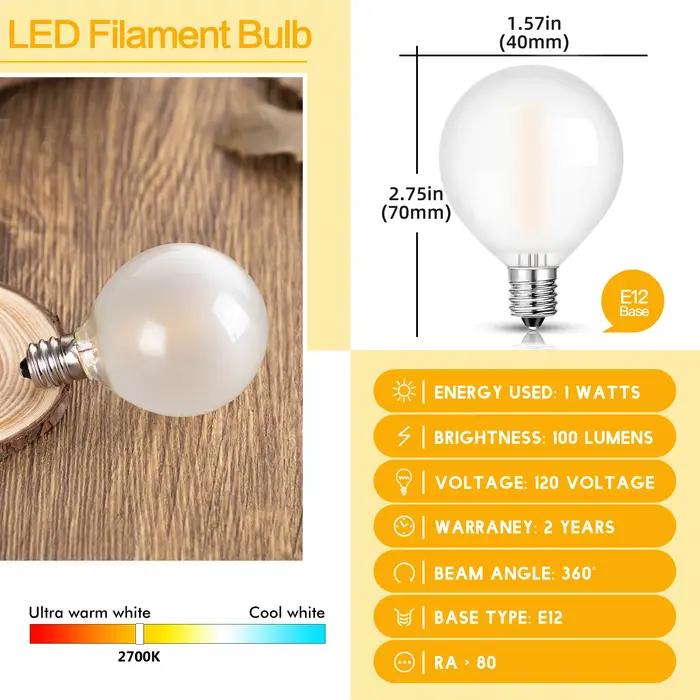 Ampoule LED Rétro G40 Frosted 1W Culot E12 220V, Verre Laiteux Type Boule de Golf, Blanc Chaud 2700K