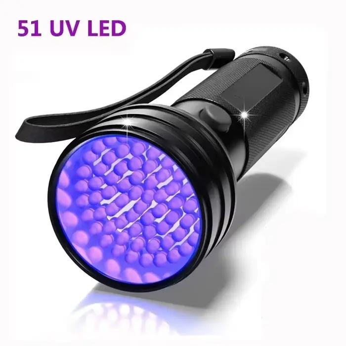 51/100/128 Led portable UV lumière noire lampe de poche torche ultraviolette détecteur de lumière no