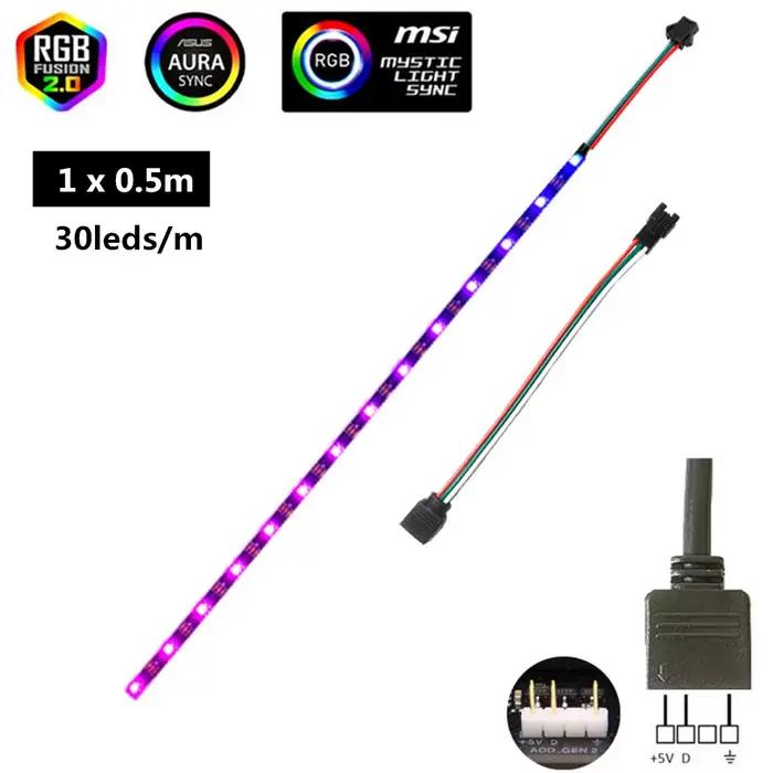 Bande lumineuse LED adressable ARGB 5V, 3 broches, boîtier d'ordinateur, WS2812B SMD 5050, Flexible,