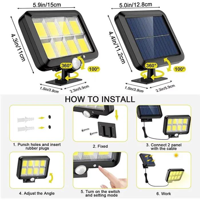 160LED lumière solaire applique murale fendue étanche mur extérieur d'urgence rue sécurité lampe sol