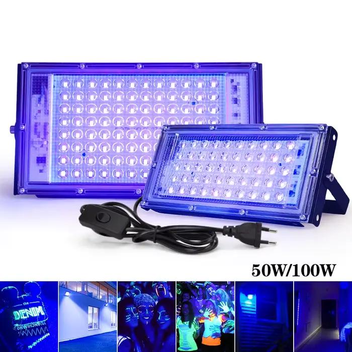 395nm 400nm Led UV projecteur 50W 100W LED lumière noire de scène 220V étanche Ultravilet lampe fluo