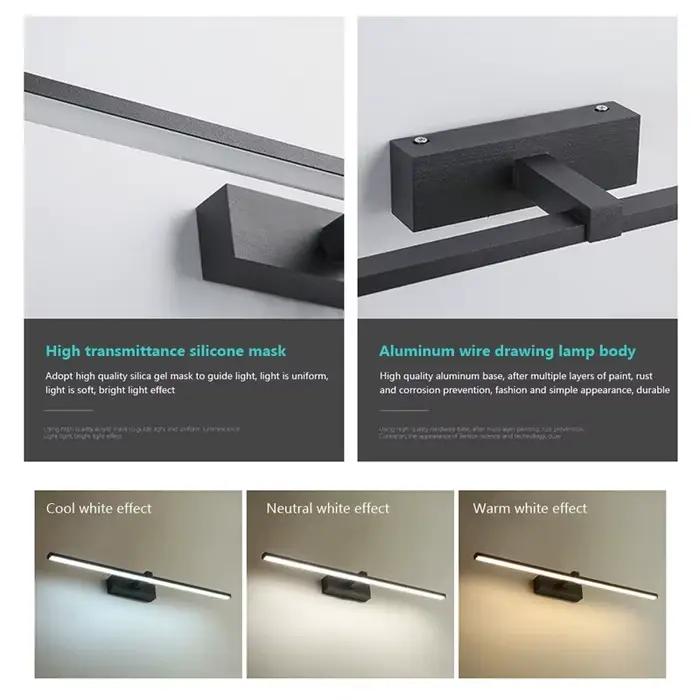Led miroir lumières appliques salle de bain étanche blanc noir LED lampe plate moderne intérieur app