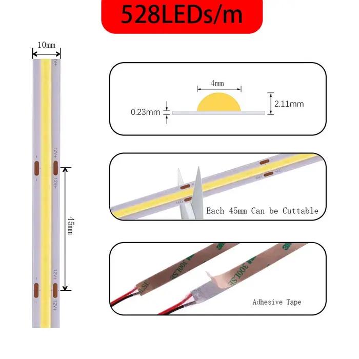 Bande Lumineuse LED COB Flexible FCOB 384/480/528 gible/m, Lumière Froide/Naturelle/Blanche Chaude L