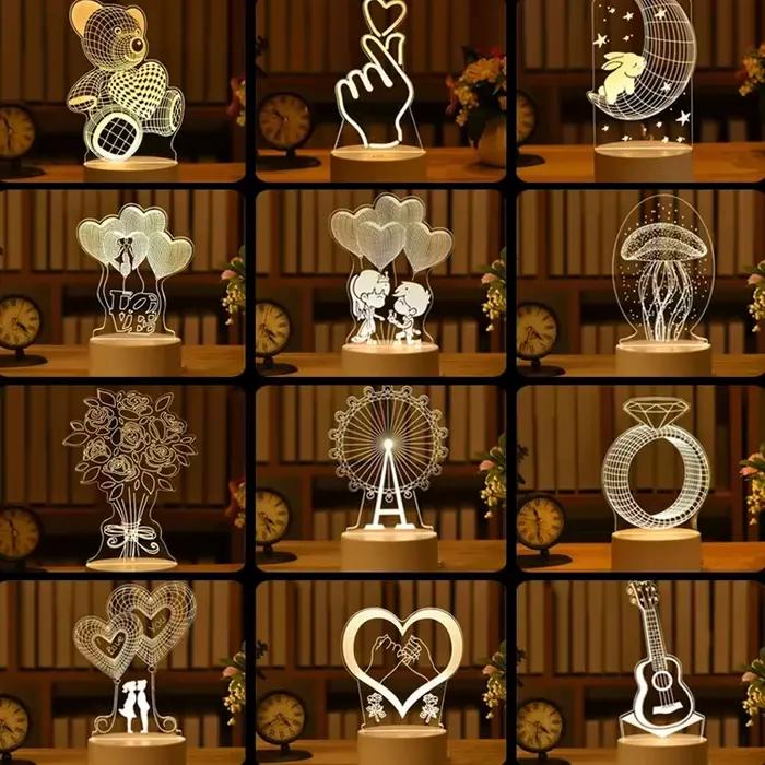 Amour romantique 3D acrylique lampe à LED pour la maison veilleuse pour enfants lampe de Table décor