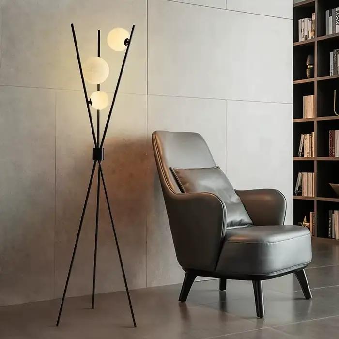 ArtSub-Lampadaire Nordique Noir avec Trépied, Abat-Jour Lune 3D, Lampe sur Pied, Décoration de Chamb