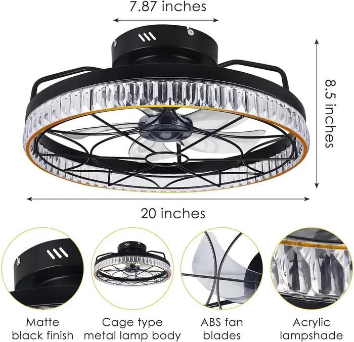 Plafonnier en cage 20 "avec télécommande et télécommande, 5 enceintes, 6 vitesses de vent pour chamb