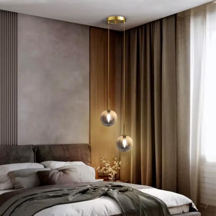 Suspension de chevet LED moderne Boules de verre blanches ou gris fumé disponibles Suspension de pla