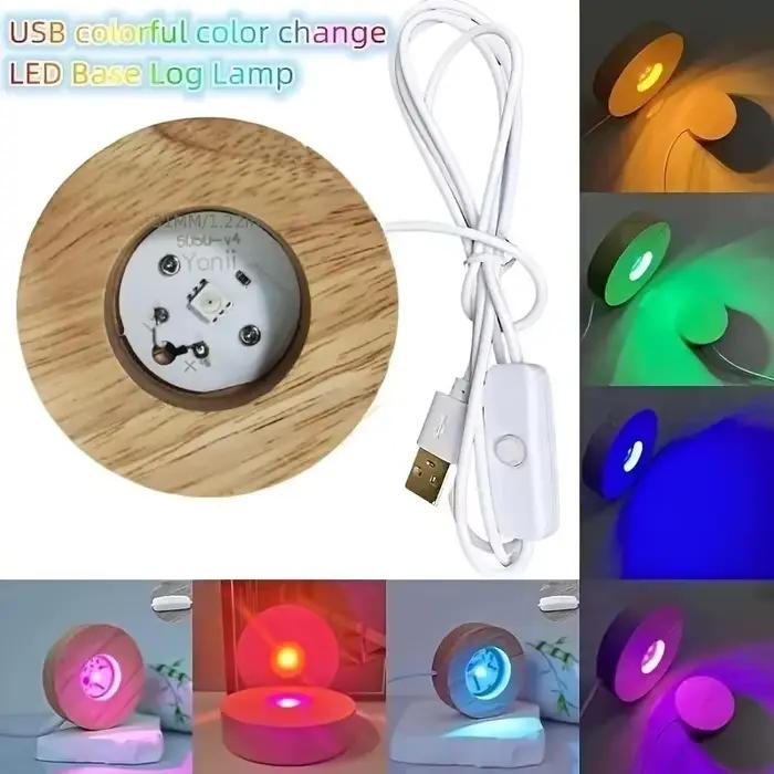Support de lampe LED coloré en bois massif, chargement USB, Base de lumière en bois, veilleuse roman