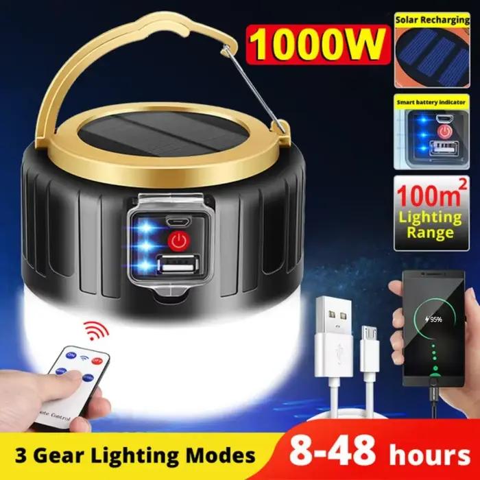 1000W extérieur solaire LED Camping lumière USB Rechargeable tente lampe lanternes portables lumière