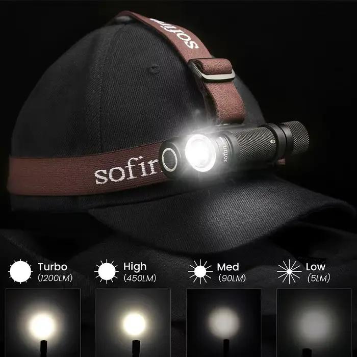 Lampe frontale SOFIRN SP40A avec optique TIR, LED TN-3535, rechargeable USB 18650, 1200lm, torche av