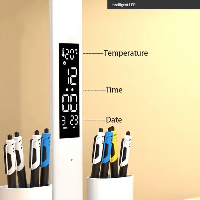 Lampe de Table LED multifonction pliable à Double tête, tactile, avec calendrier, horloge, USB, lamp